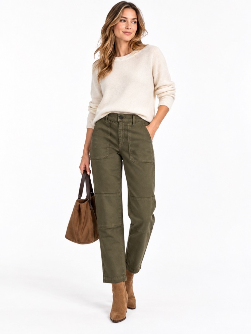 Vince Olive Green Utility Straight Leg Pant Patch Pocket Military Inspired Sz 25